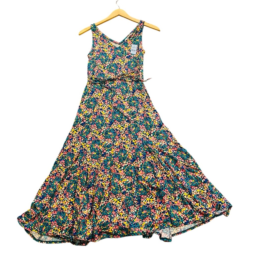 LOFT Floral Maxi Dress in Teal, Pink & Yellow - Picture 4 of 10